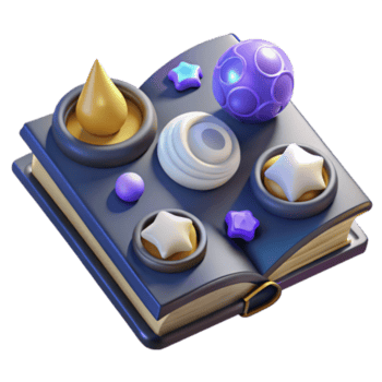 wonderful rustic Cosmic Shapes Book 3D Render of Abstract Objects 4K png