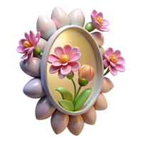 serene rustic Floral Oval Frame 3D Render of Pink Flowers high resolution png