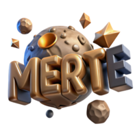 Cosmic Text 3D Render of Golden Letters on a Planet png