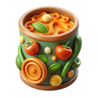 impressive minimalist 3D Render of Pasta in a Can with Vegetables professional png