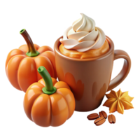 impressive creative Pumpkin Spice Latte with Whipped Cream and Pumpkins authentic png