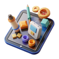 magnificent creative Digital Tablet with Colorful 3D Shapes and Objects original png
