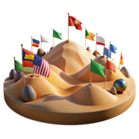 beautiful minimalist Global Unity Flags on Sandy Terrain high resolution png