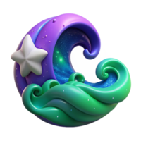 Cosmic Wave 3D Render of Starry Night Ocean png