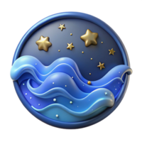 beautiful artistic Ocean Waves and Night Sky 3D Render genuine png