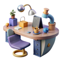 serene rustic Modern Desk Setup 3D Render of Stylish Workspace authentic png