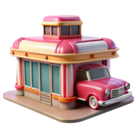 Retro Car Garage 3D Model of a Vintage Drive-In png