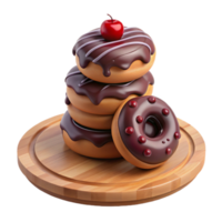 Stack of Chocolate Glazed Donuts with Cherry png