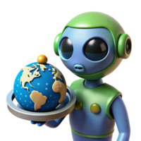 stunning artistic Robot Exploring Earth Globe A 3D Render premium png