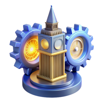 vibrerande abstrakt klocka torn, växlar, mekanism, 3d framställa, teknik, tid, innovation, teknologi, design, arkitektur original- png