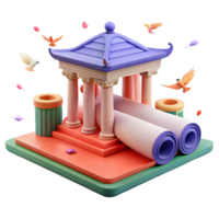 extraordinary minimalist Ancient Temple Scroll 3D Render of Classical Architecture and Papyrus professional png