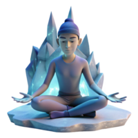 Ice Crystal Meditation 3D Render of Serene Figure png