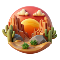 impressive modern Sunset Desert Landscape 3D Render of Cactus, Rocks, and Canyon detailed png