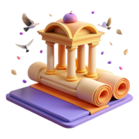 extraordinary rustic Ancient Temple, Scrolls, Birds 3D Render premium png