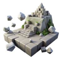 extraordinary rustic Stone Pyramid, Steps, and Floating Rocks 3D Render genuine png