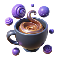 dramatic artistic Whimsical 3D Render Swirling Drink in Cup with Floating Spheres professional png