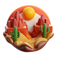 Sunset Desert Landscape 3D Render of Cacti and Mountains png