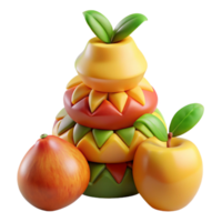 serene rustic Fruity Stack 3D Render of Colorful Fruit Pyramid 4K png