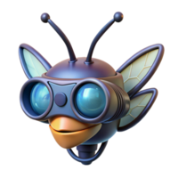 3D Render of a Cute Robotic Bee with Binoculars png