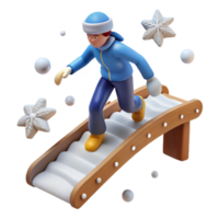 Winter Fun 3D Animated Character Ascending Snow Stairs png