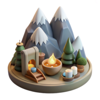 Serene Mountaintop Camp Scene 3D Render png