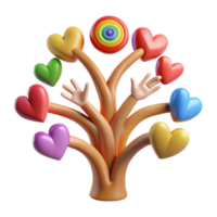 magnificent modern Colorful Heart Tree with Reaching Hands Symbol of Unity and Diversity 4K png