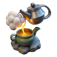 serene rustic Pouring Tea 3D Render of Teapot and Cup premium png