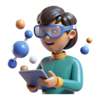 serene classic Young Scientist Exploring Molecular Structures on Tablet original png