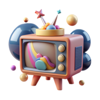 Retro TV with Colorful 3D Design Elements png