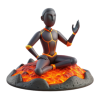 beautiful vintage 3D Render Figure in Lotus Pose on Lava Rock authentic png