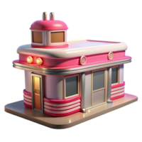 stunning abstract Retro Diner Building 3D Model detailed png
