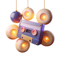vibrant minimalist Retro Cassette Tape with Illuminated Ornaments exclusive png