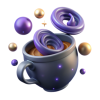 wonderful modern Whimsical 3D Render Abstract Coffee Cup with Floating Spheres premium png