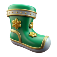 elegant artistic Green Festive Boot with Gold Accents 3D Render high resolution png