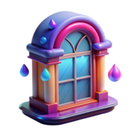 3D Render of Colorful Window with Rain Drops png