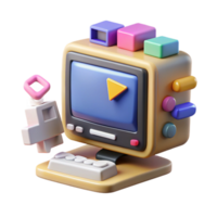 elegant vintage Retro Computer 3D Model Play Button, Colorful Blocks 4K png