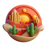 elegant artistic Sunset Desert Landscape 3D Render of Cactus and Mountains high resolution png