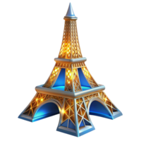 extraordinary rustic Illuminated Eiffel Tower 3D Model Golden Structure, Blue Accents exclusive png