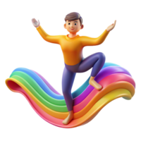Joyful 3D Character on Rainbow png