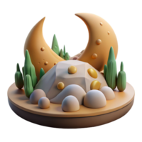 dramatic modern Crescent Moon Landscape 3D Render of Whimsical Island Scene 4K png