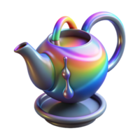 serene contemporary Iridescent Teapot 3D Render of Colorful Kettle with Dripping Liquid authentic png