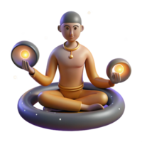 vibrant minimalist 3D Render of a Monk Meditating with Glowing Orbs authentic png