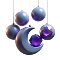 Crescent Moon and Glowing Gems 3D Render png