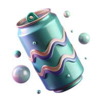 dramatic vintage Teal Soda Can with Pastel Waves and Bubbles original png