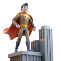beautiful classic Superhero on Cityscape 3D Render original png
