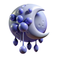vibrant minimalist Melting Crescent Moon with Bubbles 3D Render high resolution png