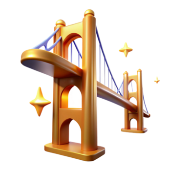 serene traditional Golden Suspension Bridge 3D Model genuine png
