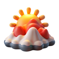Sunrise Mountain Landscape 3D Render of a Cartoon Sun, Clouds, and Mountains png