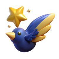 magnificent modern 3D Cartoon Bird with Star Magical Flight premium png
