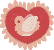 Red Heart With Bird Dove On Valentine Card Design Heart Heart Card vector